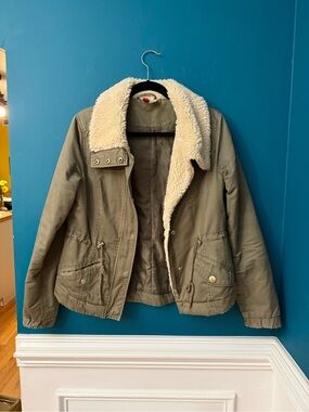 Mango Olive Green Jacket with Cream Sherpa Lining